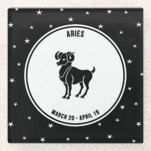 Aries Zodiac Sign, Black & White Glass Untersetzer