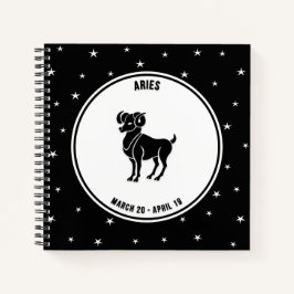 Aries Zodiac Sign, Black & White Notebook Notizbuch