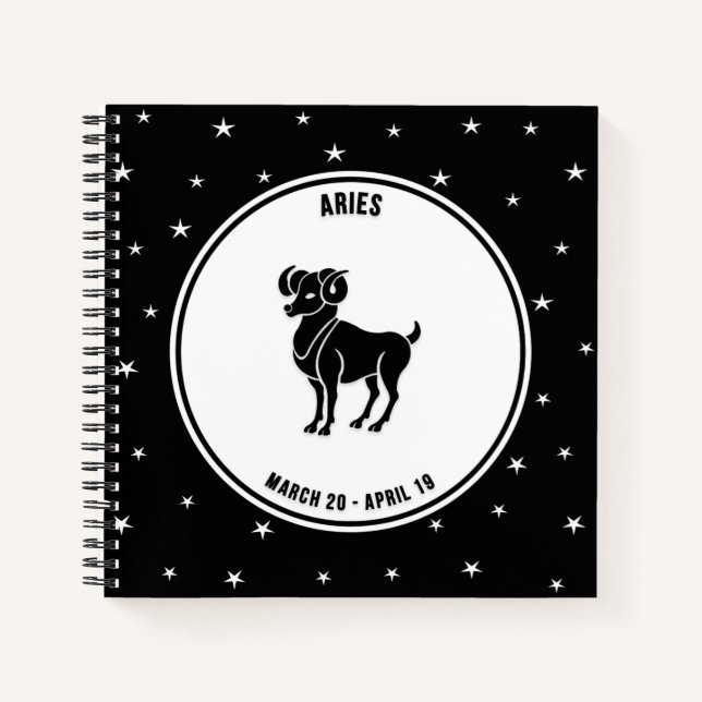 Aries Zodiac Sign, Black & White Notebook Notizbuch (Vorderseite)