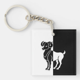 Aries Zodiac Sign, Black & White Schlüsselanhäng Schlüsselanhänger