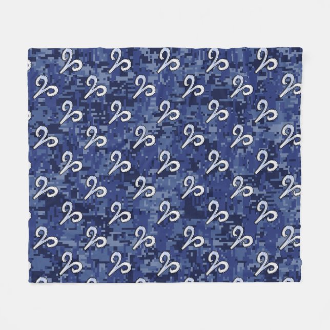 Aries Zodiac Sign Blue Digital Camouflage Fleecedecke (Vorderseite (Horizontal))