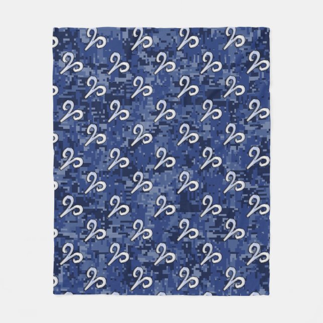 Aries Zodiac Sign Blue Digital Camouflage Fleecedecke (Vorderseite)