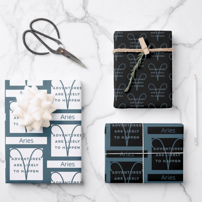 Aries Zodiac Sign Fusion Zitat in Blue Text Geburt Geschenkpapier Set (Vorderseite)