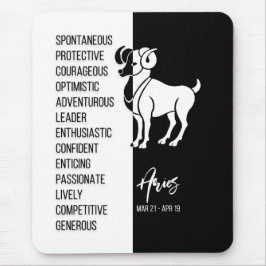 Aries Zodiac Sign Mousepad, Black & White Mousepad