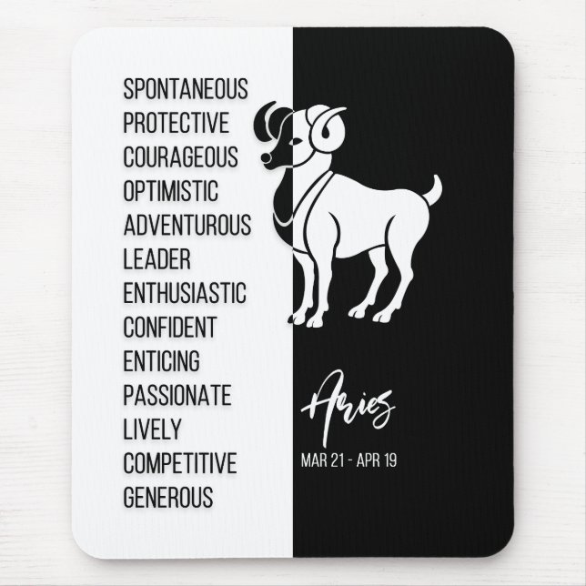 Aries Zodiac Sign Mousepad, Black & White Mousepad (Vorne)