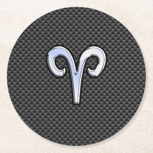 Aries Zodiac Sign on Carbon Fibre Style Runder Pappuntersetzer