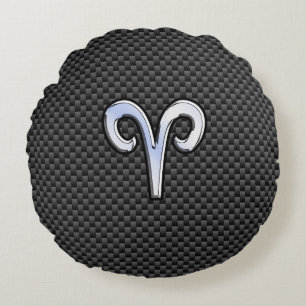 Aries Zodiac Sign on Carbon Fibre Style Rundes Kissen