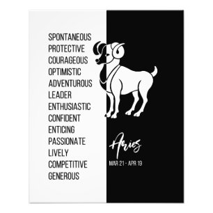 Aries Zodiac Sign Print, Black & White Fotodruck