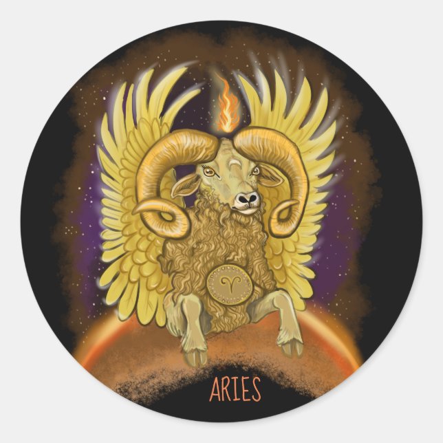 Aries Zodiac Sign Runder Aufkleber (Vorderseite)