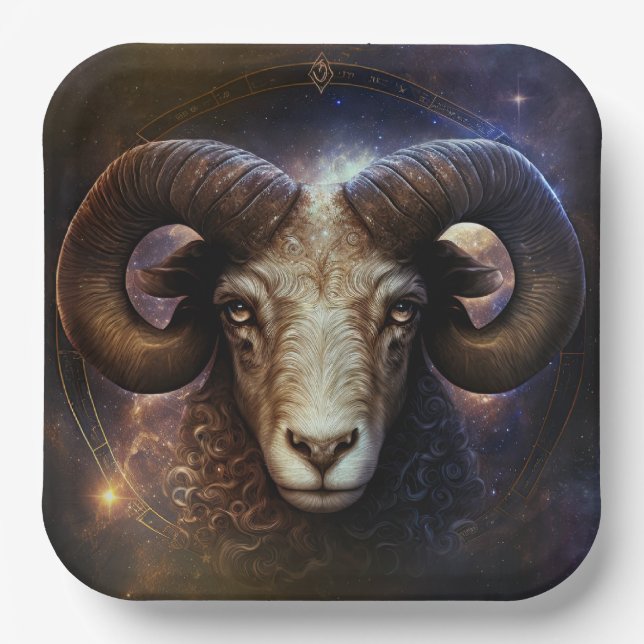 Aries Zodiac Sign Watercolor Design Pappteller (Vorderseite)
