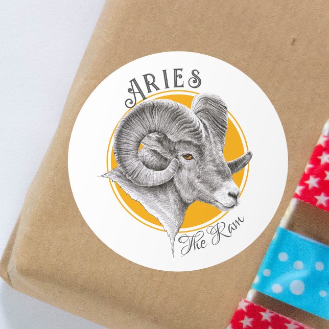 Aries Zodiac signiert Astrologie Bighorn Ram Anima Runder Aufkleber (Von Creator hochgeladen)