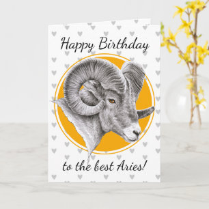 Aries Zodiac signiert Bighorn Ram Animal Art Birth Karte