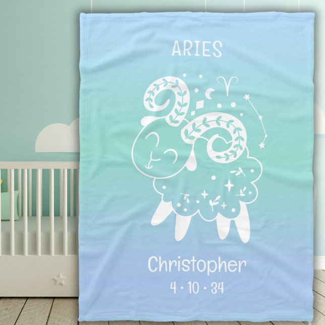 Aries Zodiac Star Name Birthdate Blue Baby Fleecedecke (Von Creator hochgeladen)