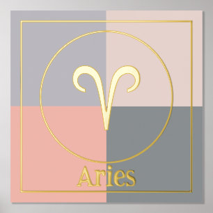 Aries Zodiac Star Sign Grau Pink Gold Foliendrucke