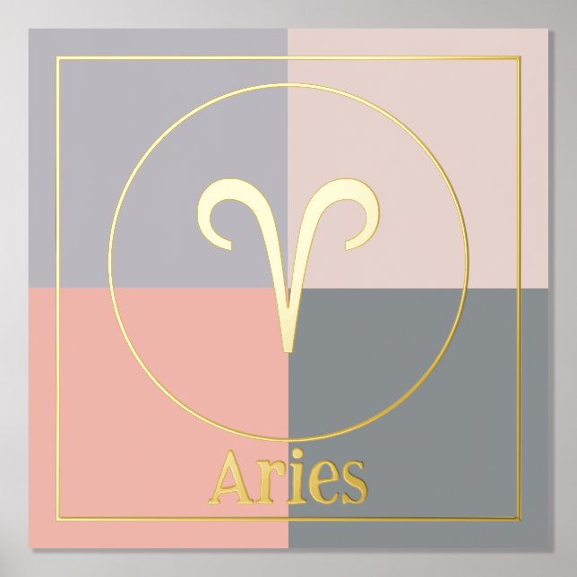 Aries Zodiac Star Sign Grau Pink Gold Foliendrucke (Vorderseite)
