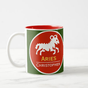 Aries Zodiac Star Sign mit dem Namen des Eigentüme Zweifarbige Tasse