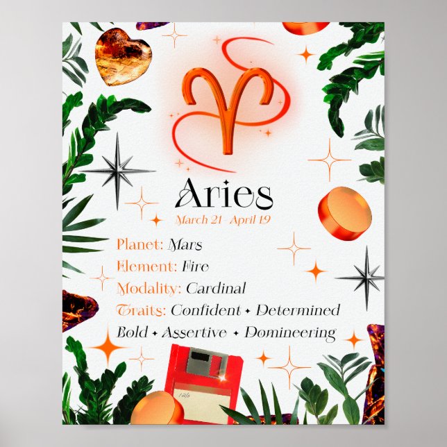 Aries Zodiac Star Sign Y2K White 4:5 Poster (Vorne)