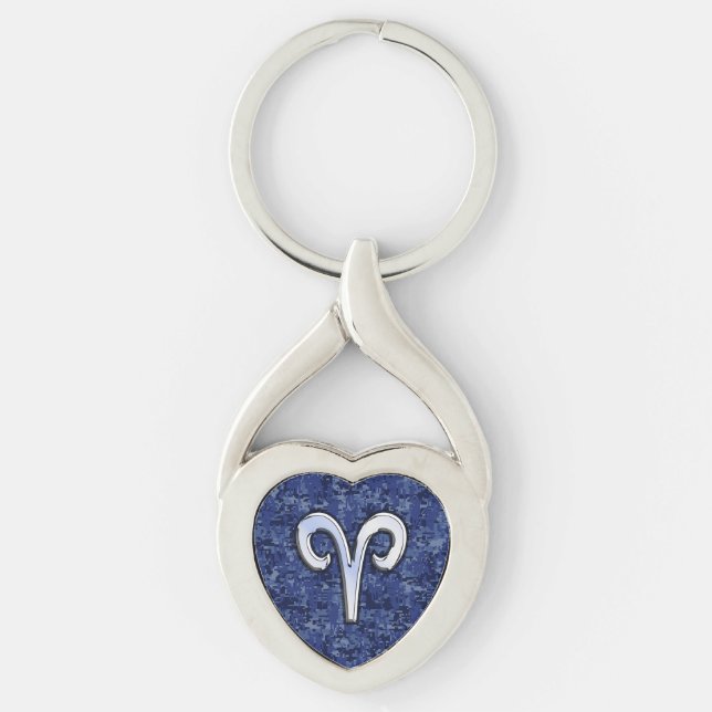 Aries Zodiac-Symbol auf Navy Blue Digital-Camoufla Schlüsselanhänger (Vorderseite)