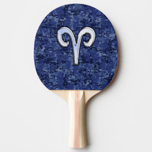 Aries Zodiac-Symbol auf Navy Blue Digital-Camoufla Tischtennis Schläger