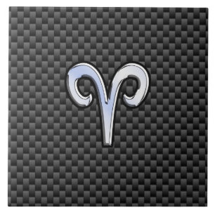 Aries Zodiac Symbol Black Carbon Fibre Decor Fliese