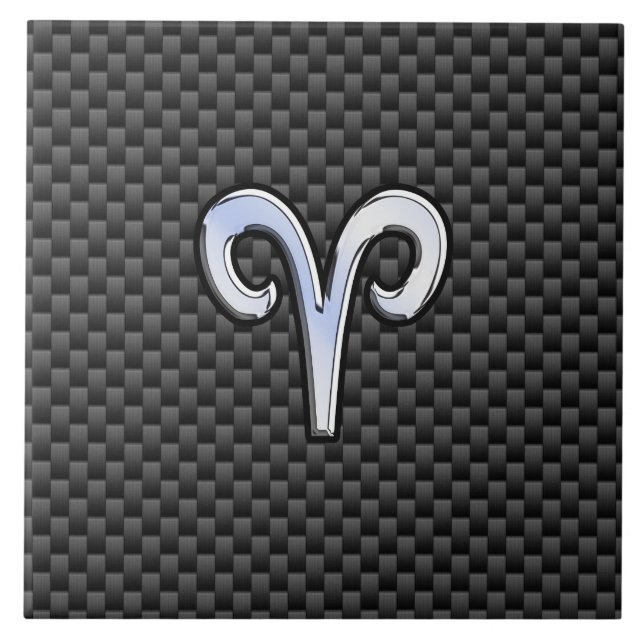 Aries Zodiac Symbol Black Carbon Fibre Decor Fliese (Vorderseite)
