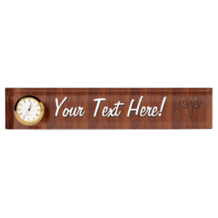 Aries Zodiac Symbol Brown Mahogany wie Print Namensplakette