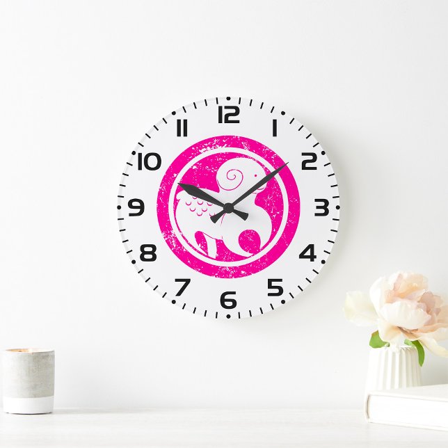 Aries Zodiac Symbol Grunge Pink Ram Astrologie Große Wanduhr (Von Creator hochgeladen)
