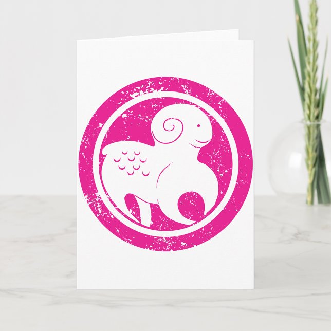 Aries Zodiac Symbol Grunge Pink Ram Astrologie Karte (Von Creator hochgeladen)