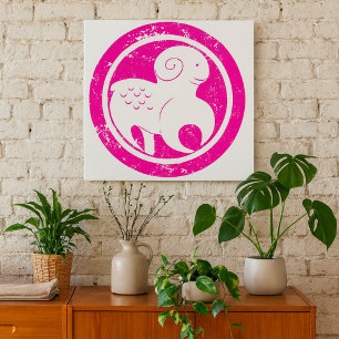 Aries Zodiac Symbol Grunge Pink Ram Astrologie Poster