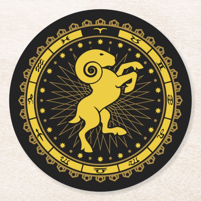 Aries - Zodiac - Symbol - Horoskop Runder Pappuntersetzer (Vorderseite)