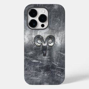 Aries Zodiac Symbol in Silver Distressed Style Case-Mate iPhone 14 Pro Hülle