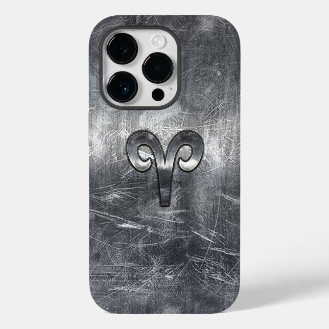 Aries Zodiac Symbol in Silver Distressed Style Case-Mate iPhone Hülle (Rückseite)