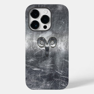 Aries Zodiac Symbol in Silver Distressed Style Case-Mate iPhone 14 Pro Hülle