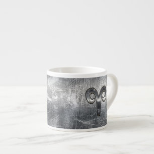 Aries Zodiac Symbol in Silver Distressed Style Espressotasse