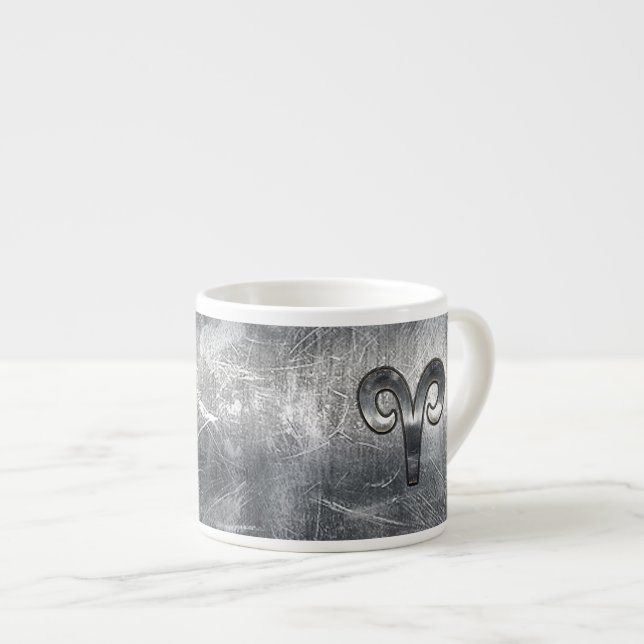 Aries Zodiac Symbol in Silver Distressed Style Espressotasse (Vorderseite Rechts)