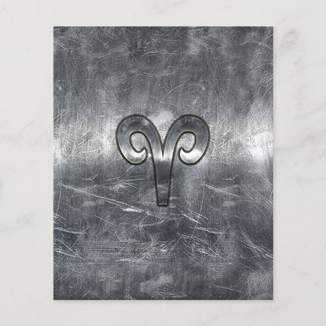 Aries Zodiac Symbol in Silver Distressed Style Flyer (Vorne)