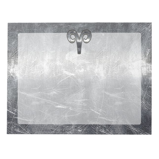 Aries Zodiac Symbol in Silver Distressed Style Notizblock (Vorderseite)