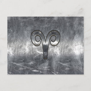 Aries Zodiac Symbol in Silver Distressed Style Postkarte
