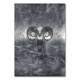 Aries Zodiac Symbol in Silver Distressed Style Tischnummer