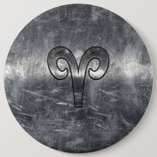 Aries Zodiac Symbol in Silver Steel Style Button