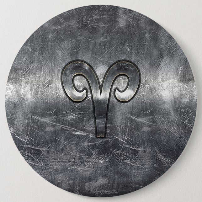 Aries Zodiac Symbol in Silver Steel Style Button (Vorderseite)