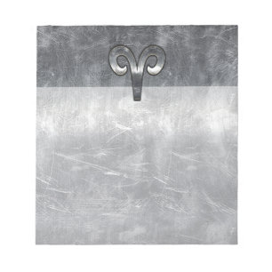 Aries Zodiac Symbol in Silver Steel Style Notizblock