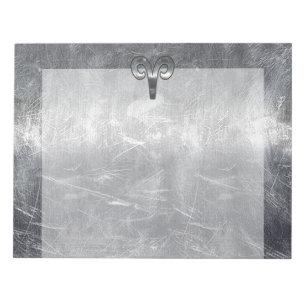 Aries Zodiac Symbol in Silver Steel Style Notizblock