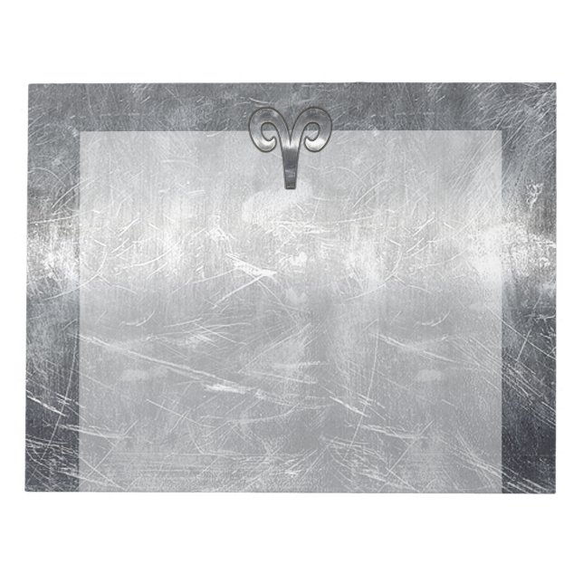 Aries Zodiac Symbol in Silver Steel Style Notizblock (Vorderseite)