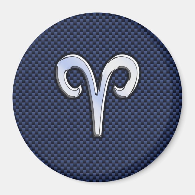 Aries Zodiac Symbol Navy Blue Carbon Fibre Style Magnet (Vorne)
