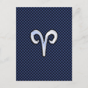 Aries Zodiac Symbol Navy Blue Carbon Fibre Style Postkarte