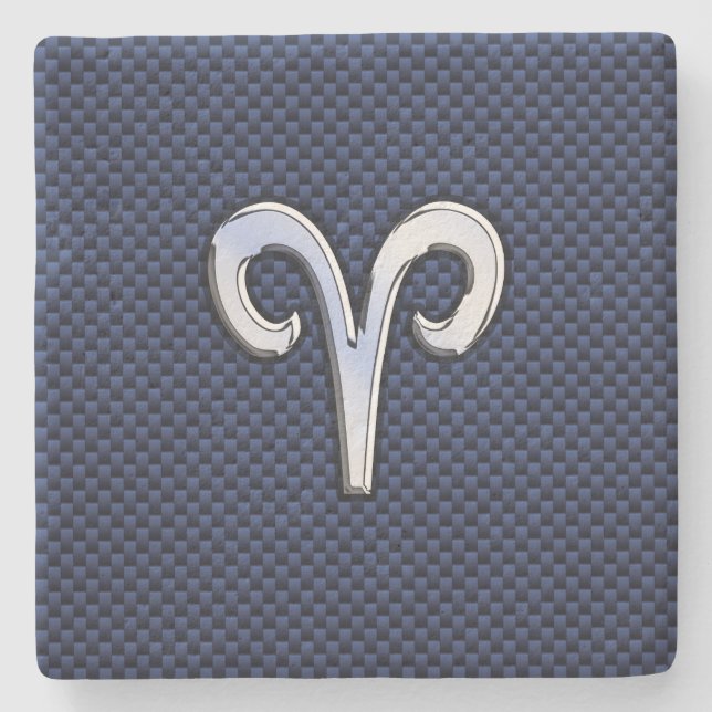 Aries Zodiac Symbol Navy Blue Carbon Fibre Style Steinuntersetzer (Vorderseite)