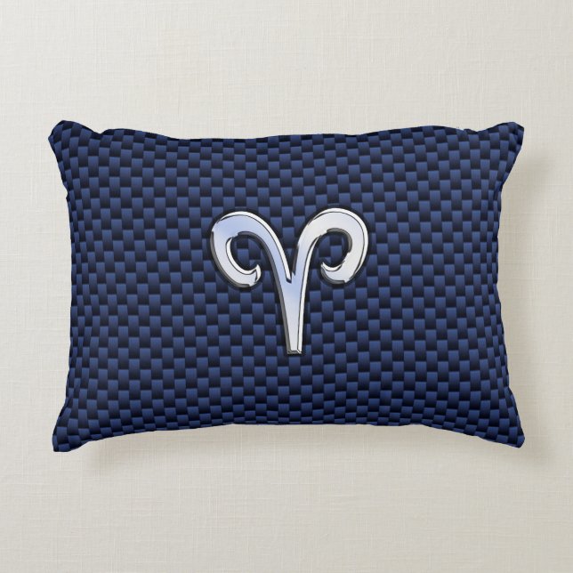 Aries Zodiac Symbol Navy Blue Carbon Fibre Style Zierkissen (Vorderseite)