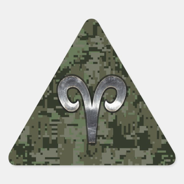 Aries Zodiac Symbol Woodland Digital Camouflage Dreieckiger Aufkleber (Vorderseite)