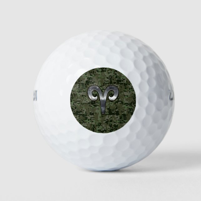 Aries Zodiac Symbol Woodland Digital Camouflage Golfball (Vorderseite)